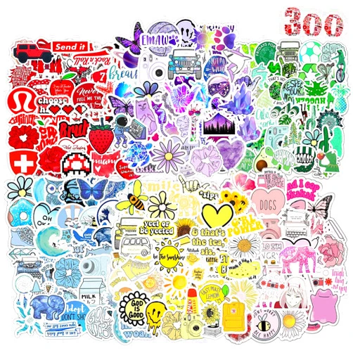 AIRNOGO Water Bottle Stickers 300 Pcs VSCO Colored Aesthetic Sticker Pack, Stickers for Kids Adults Teens, Waterproof Vinyl Stickers, Stickers for Laptop Skateboard Computer Phone Journal Cup Guitar Book etc