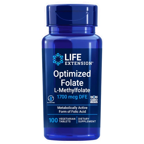 Life Extension Optimized Folate – L-methylfolate – Heart & Brain Support, Healthy Homocysteine Levels – Non-GMO, Gluten-Free, Vegetarian – 1700 mcg DFE, 100 Vegetarian Tablets