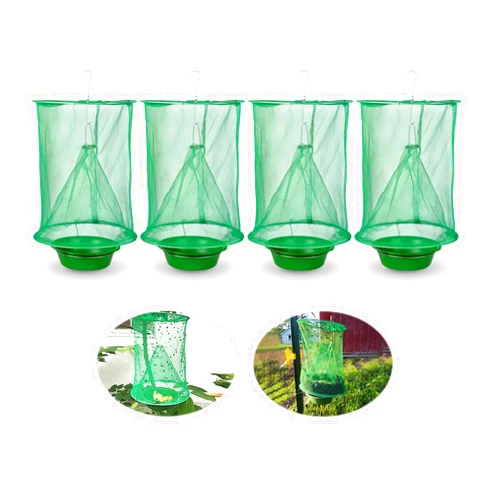 Dwcom 4 Pack Fly Traps Outdoor, Ranch Fly Traps Fly Catcher Cage for Indoor or Outdoor Family Farms, Park, Restaurants