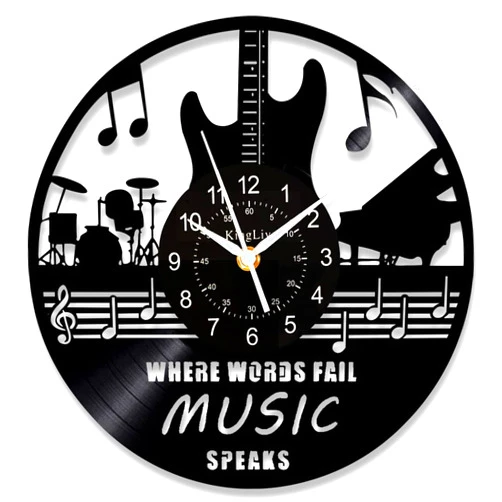 KingLive Guitar Vinyl Record Wall Clock Kinglive, Music Vinyl Records Wall Decor Round 12 Inch Room Decor - Rock Music Party Vintage Record Decor Aesthetic Unique Art Wall, Halloween Christmas Decor Gifts