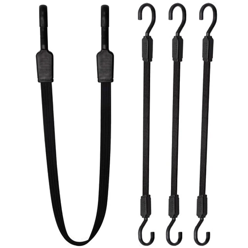 Rugtol Bungee Cords with Hooks Heavy Duty, 4 Pack Long Flat Bungee Cords 24 Inch, Rubber Black Bungee Straps with Metal Buckle Hooks for Outdoor, Camping, Tarps, Bike Rack, Tent, Car, Truck