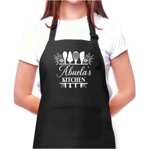 GreenStar Gifts Abuela's Kitchen Apron - Kitchen Apron For Mom - Cooking Apron With Pocket - Mother's Day Gifts For Abuela - Birthday Gift For Abuela - Baker Gift - Apron For Women - Abuela Chef Apron, Black