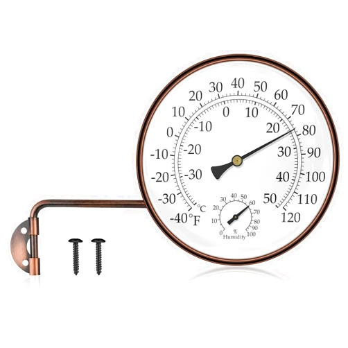BALLMENT 6 Inch Analog Outdoor Thermometer Hygrometer, Solid Copper Weatherproof Large Dial with Swivel Mount, No Battery Mechanical Gauge for Patio Garden Greenhouse Garage Wall