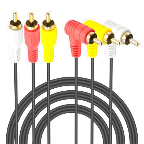 Duttek Audio Video RCA Cable, 3RCA Composite AV Cable, Gold Plate 90 Degree 3RCA Male to 3RCA Male Cable Compatible with Set-Top Box, Speaker, Amplifier, DVD Player (5FT/1.5M)