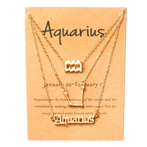 PANTIDE 3Pcs Constellation Zodiac Layer Necklaces for Women Girls, Retro 14K Gold Plated 12 Constellation Pendant Necklace Exquisite Letter Horoscope Old English Zodiac Sign Jewelry Birthday Gift
