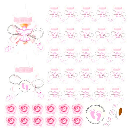 TrelaCo 60 Pink Baby Bottle for Baby Shower Party Favor 3.5