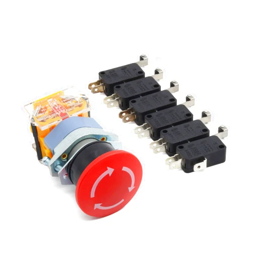 RATTMMOTOR Emergency Stop Push Button Switch AC 400V Mushroom Red Sign E-Stop 22mm NO NC + 6pcs End Stop Micro Limited Switch for CNC Router Machine