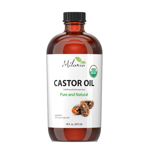 MILANIA Organic Castor Oil - Glass Bottle - Cold Pressed & Hexane-Free (16 fl. oz.)