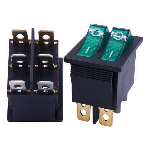 RORFFK 2Pcs AC 250V/16A,125V/20A Green and Green Button with Light ON/Off DPDT 6 Pin 2 Position Mini Boat Rocker Switches