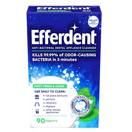 Efferdent Retainer Cleaning Tablets, Denture Cleanser Tablets for Dental Appliances, Fresh & Clean, Minty Fresh, 90 Tablets