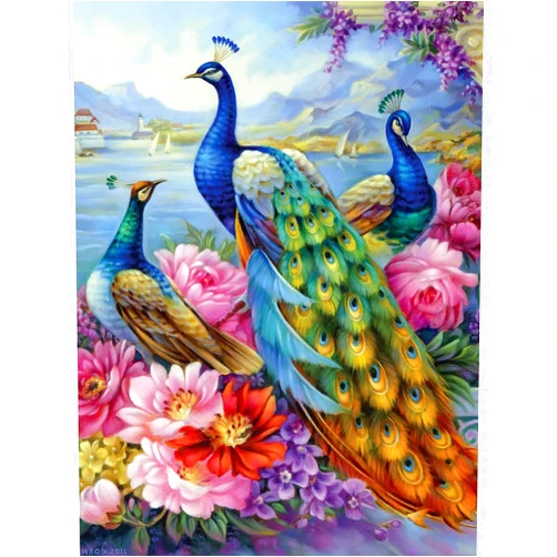 Bits and Pieces – 500 Piece Jigsaw Puzzle for Adults – Peacocks - Flower Lake Bird Jigsaw Puzzle by Artist Oleg Gavrilov, Completed Puzzle Size: 18