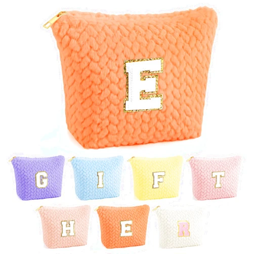 YOOLIFE Makeup Bag - Cute Makeup Bag Pouch, Initial Makeup Bag, Personalized Makeup Bag, Travel Toiletry Bag, Travel Cosmetic Bag, Monogram Cosmetic Bags for Women, Gifts for Women Initial E, Orange