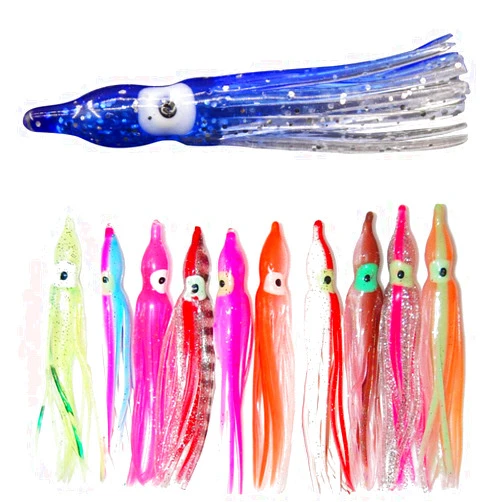 SILANON Octopus Squid Fishing Lure Skirts- 60pcs Saltwater Trolling Fishing Lures Soft Plastic Octopus Bait Squid Skirt