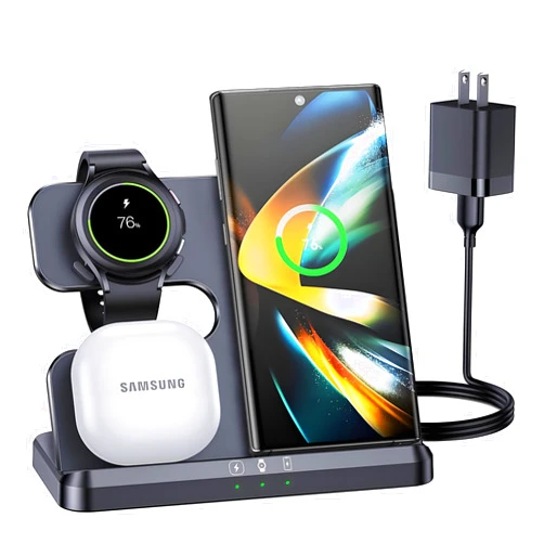 WEKEFON 3 in 1 Wireless Charging Station for Samsung,Wireless Charger Stand for Samsung Galaxy S24 Ultra Plus S23 S22 S21 S20, Wireless Charger for Samsung Watch 6 5 4 3 Buds 2 Pro/Live (Black)