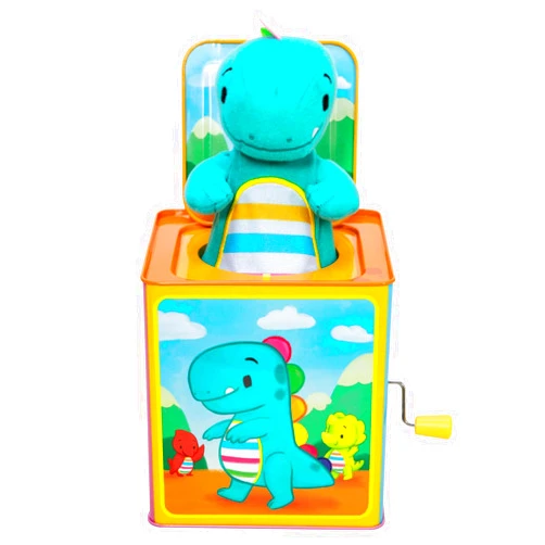 Schylling Brand Baby Dino Jack in The Box - Classic Tin Musical Popping Toy - Ages 18 Months to 4 Years