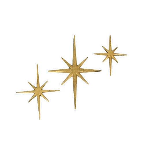 Zeckos Radiant Trio of Large Metallic Gold Cast Iron Starburst Wall Hangings - Timeless Mid Century Modern Décor - 8 Pointed Stars - Elegantly Transform Your Space