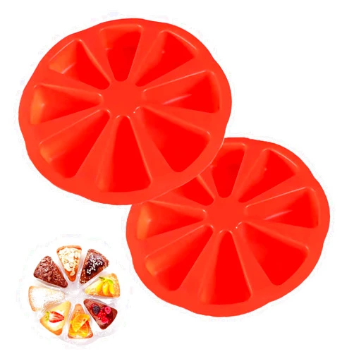 GerlWorld 2PCS Silicone Scone Pan, Non-stick Cake Baking Mold, Triangle 8 Cavity Pizza Pan, Food-grade Silicone Mold Specialty and Novelty Cake Pan for Brownies Muffins, Cheesecake, BPA Free Bakeware