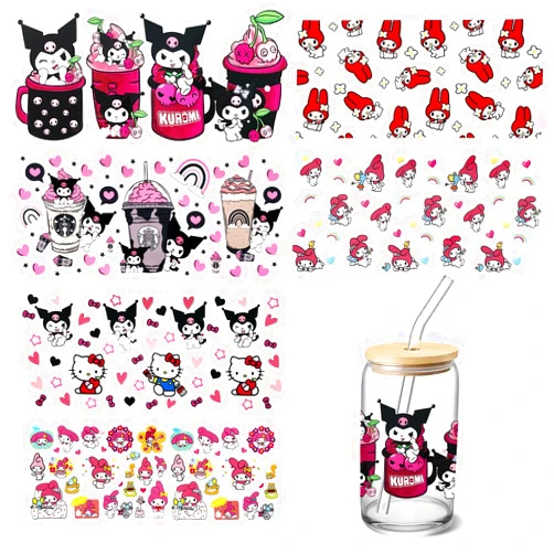 Shiomay 6 Sheets UV DTF Cup Wraps Transfer Stickers for Glass, Cartoon Cup Wraps Decal Stickers for Tumbler Cups (Anime)