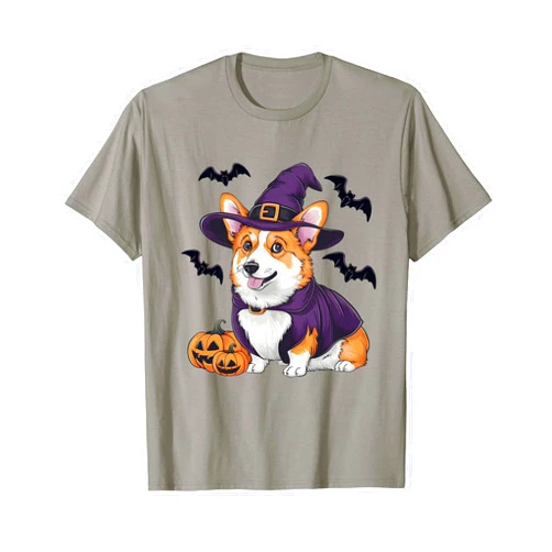 Witch Corgi Dog Halloween Decor Scary Pumpkin Bat Funny Witch Hat Corgi Dog Halloween T-Shirt