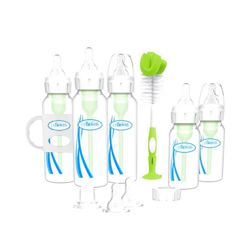 Dr. Brown's Natural Flow® Anti-Colic Options+™ Narrow Bottle to Sippy Gift Set with Soft Silicone Sippy Spout, Removable Silicone Handles, Travel Cap and Bottle Brush