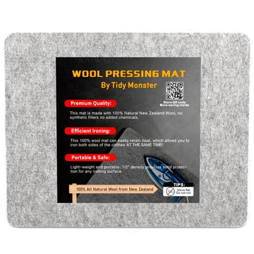 Tidy Monster Wool Pressing Mat for Quilting, 100% Wool from New Zealand, Portable Felted Wool Ironing Mat Pad Blanket for Quilter, Sewing, Quilting Supplies and Notions 15''x12''