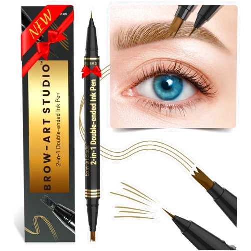 iMethod Microblading Eyebrow Pencil - Brow Pencil 2-in-1 Dual-Ended Eyebrow Pen with 3-Prong Micro-Fork-Tip Applicator and Precise Brush-Tip Create Natural-Looking Brows, Stay on All Day, Light Brown