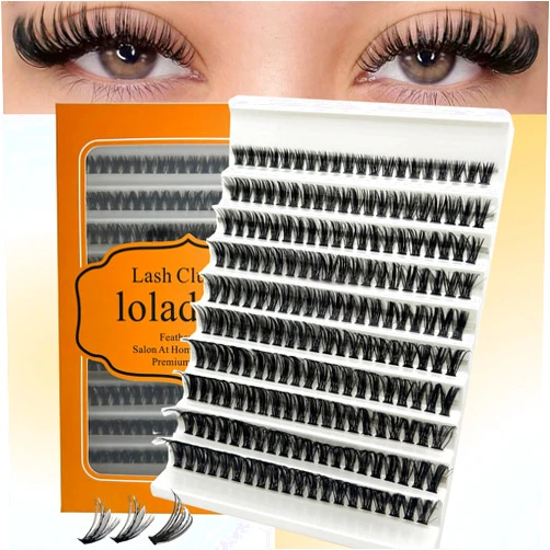Loladook Lash Clusters Wispy 40D Cat Eye Individual Lashes Cluster Natural Look 200pcs Cluster Eyelash Extensions D Curl 8-16mm MIX DIY Lash Extension Clusters