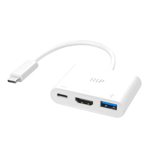 Monoprice 3-in-1 USB-C to HDMI Multiport Adapter - Compact and Portable, True Plug-n-Play, Compatible with USB C Laptops and Other Type C Devices, Supports Windows and MacOS, for Home and Office