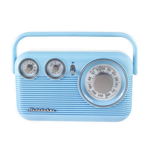 Studebaker Sky Blue SB2003 Retro Portable AM FM Radio | Built in Speaker | AC Powered/Battery | Aux-in Cable (Bundle)