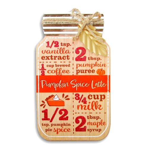 Fall Crafts Harvest Themed Mason Jar Tabletop Decor - 4.75 x 8 Inches (Pumpkin Spice Latte Recipe)