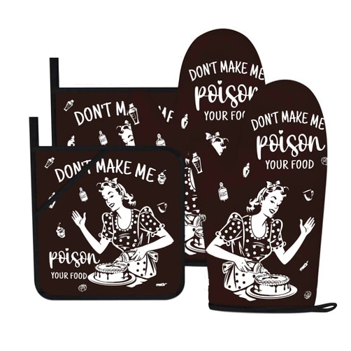 HAISUKA Funny Oven Mitts and Pot Holders Sets Black Kitchen Accessories Cute Kitchen Decor Funny House Warming Gifts Heat Resistant Cooking Baking Gifts for Women (Black, Oven Mitts & Pot Holders)