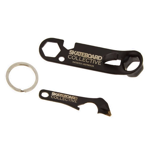 Skateboard Collective Universal Skate Tool, Skateboard Tune Up Kit, Includes: Keychain, Kingpin Wrench, Hardware Wrench, Bottle Opener, Axle Nut Wrench, Can Tool, Griptape Blade, Phillips Screwdriver