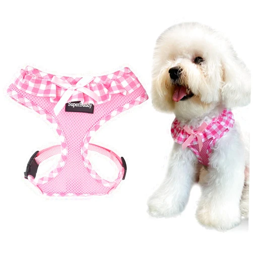 SuperBuddy Upgraded Soft Mesh Dog Harness, Super Breathable Lightweight Pet Harnesses for Puppy Dogs Outdoor Walking, Pink Dog Harness -Small