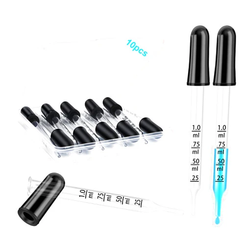 Herain Dropper Pipette-10 Pcs, 1ml Glass Eye Dropper for Medicine, Essential Oil, Crafts, Skincare, Scientific Experiments, Measuring and Transferring a Variety of Liquids
