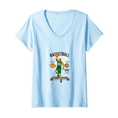Della Worx Sports Womens Basketball Player Game Coach Sports Lover Dunk V-Neck T-Shirt