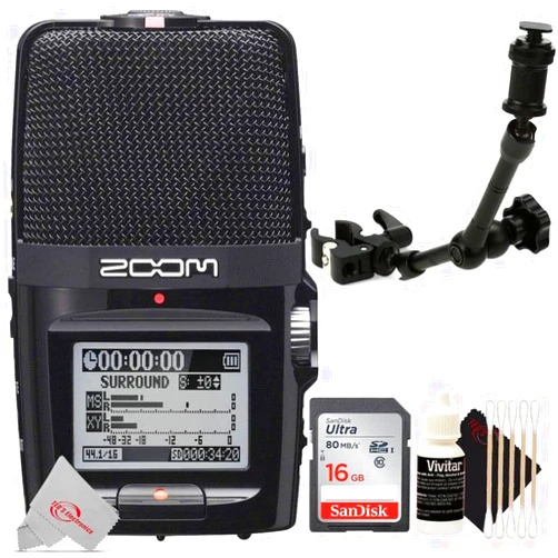 Teds Electronics Zoom H2n ext 2-Input / 4 Track Handy Digital Audio Stereo Recorder With 5 Built-In Mic Array + Accessory Kit