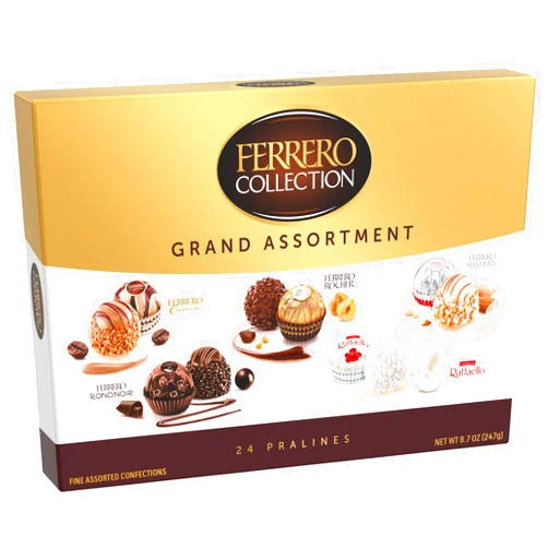 Ferrero Rocher Grand Assortment, Premium Gourmet Assorted Hazelnut Milk Chocolate, Dark Chocolate, Cappuccino, Manderly and Coconut, 24 Ct. (Pack of 1)
