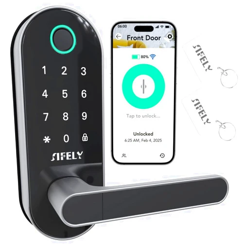 Sifely Built-in WiFi Fingerprint Smart Door Lock with Handle & Keypad – Remote Access & Auto-Lock, Keyless Entry for Home, Airbnb & Rental, 6-in-1 Unlock: Code/Card/App/Key, Compatible with Alexa & Google