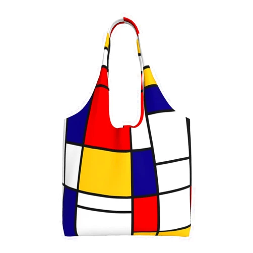 Yinzaishe Red Yellow and Blue Modern Art Aesthetic Canvas Tote Bag for Women, Reusable Grocery Bags, 12OZ Portable Washable Shopping Gift Bag for Work Travel