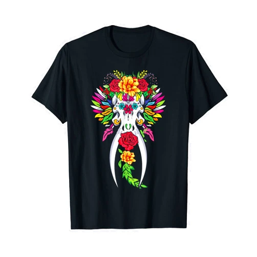 Bone Animal Lover Floral Día De Los Muertos Gift Animal Elephant Floral Souls Day Of Dead Dia De Los Muertos T-Shirt