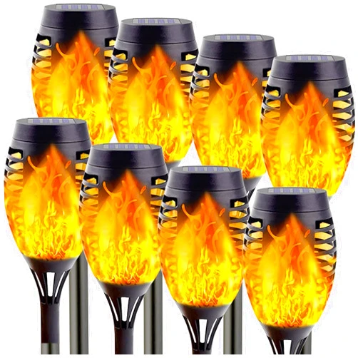 IDEAALS 8-Pack Solar Lights Outdoor, Solar Torch Light with Flickering Flame, Upgraded Solar Flame Torch for Garden Decorations, Waterproof Solar Outdoor Lights for Patio Outside Decoration - Auto On/Off