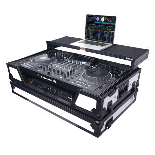 ProX Live Performance Gear ProX XS-XDJXZ WLTWH ATA Flight Case For Pioneer XDJ-XZ DJ Controller with Laptop Shelf 1U Rack Space and Wheels - Black White