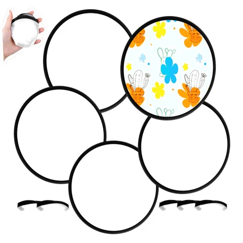 Xthrotsenk 5 Pcs Foldable Flying Disc Fan 9.6'' DIY Handheld Black Egde Fabric Folding Fan with Bags Sublimation Fans for Wedding Party Favors Outdoor Activity Christmas (White)