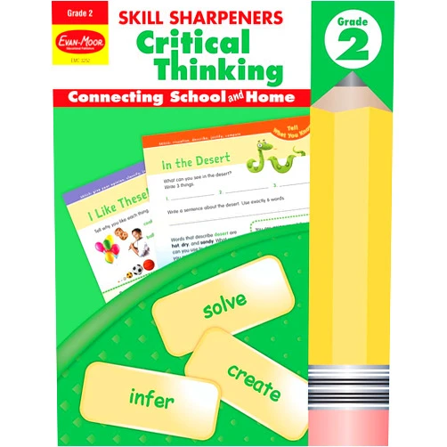 Evan-Moor Educational Publishers Evan-Moor Skill Sharpeners Critical Thinking, Grade 2 Workbook, Problem Solving Skills, Fun Activities, Higher-Order, Open-Ended Questions and Challenges, Science, Math, Social Studies, Language Arts