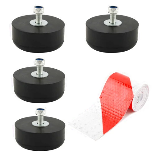 Giyochie 4 pcs Trailer Ramp Door Bumpers, 2.5 Inch Round Rubber Bump Stops for Trailer Door Bumper Air Compressors Pressure Washers with Screw Kits and Reflective Strip Sticker(Color:Black)