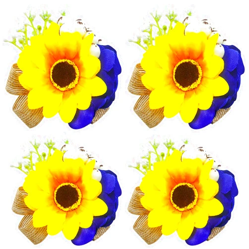 Ciandid Sunflower Wrist Corsage set of 4, Bride Bridemaid Wrist Corsage Wristlet Band Bracelet, Handmade Artificial Flower for Wedding Ceremony Anniversary Party Prom Housewarming