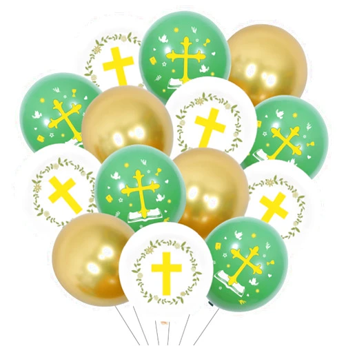 Funmemoir Greenery Baptism Decorations - 36PCS Christening Decorations Balloons, Green and Gold First Holy Communion Decorations, God Bless Decorations, Mi Bautizo Decorations for Boys Girls