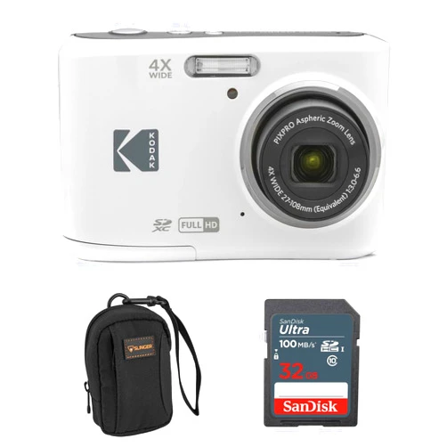 Kodak PIXPRO FZ45 Friendly Zoom 16MP Full HD Digital Camera, White, Bundle with 32GB Memory Card and Camera Bag