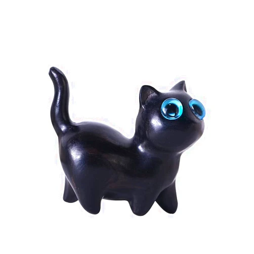 ZEXELO Handmade Wooden Carved Cat, Wooden Cat Sculpture Figurine Ornament, Craft Collection Figurine, Desk Decor Shelf Decoration Table Decoration (Curious Cat Black) (Black)
