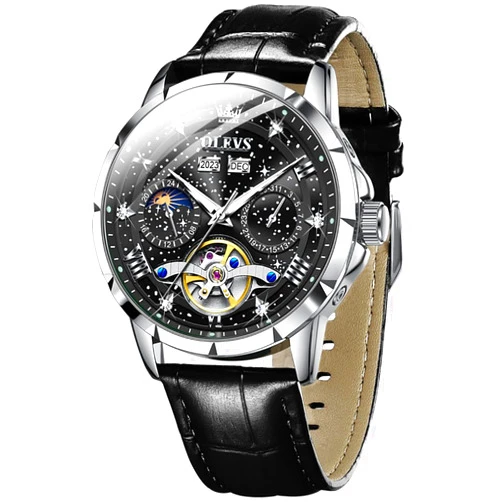OLEVS Mens Automatic Watches Self-Winding Starry Sky Diamond Skeleton Luxury Wrist Watch Waterproof Luminous